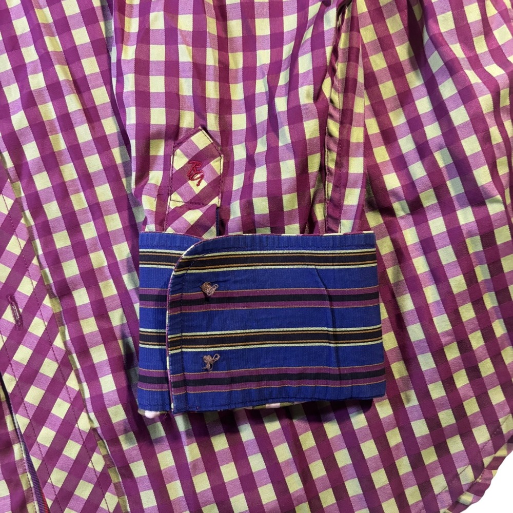 Robert Graham 2XL Button Down Shirt Long Sleeve Gingham Check Purple Yellow - Picture 4 of 10